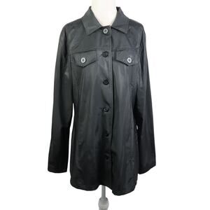 Vintage 90s Rave 4 Real Black PU Button Front Rain Jacket L